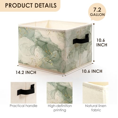 Abstract Sage Green and Gold Storage Bins Box with Handles, Luxury Green Marble Modern Boho Abstract Foldable Basket Toybox for Bedroom Bathroom Laundry Room Home Clothes Toys Books - color: Color-2