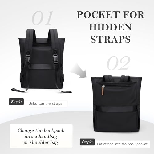 Convertible Laptop Backpack for Women Men Carry on Tote Backpack Teacher Bookbag for College Work Nurse Travel Leisure,16 Inch,Black - color: Black