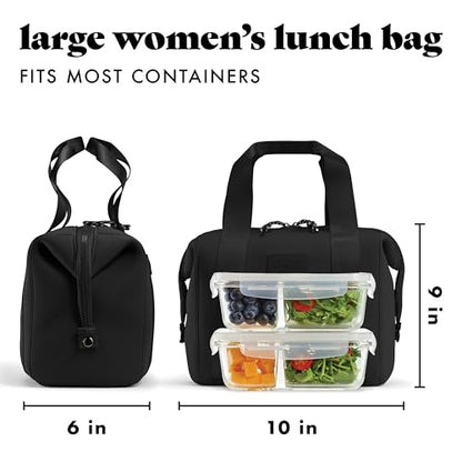 Fit & Fresh Remi Lunch Bag for Women Work – Neoprene Lunch Tote with Containers & Ice Pack, Reusable Meal Prep Lunch Box, Large Capacity, Machine Washable, Black - color: Black