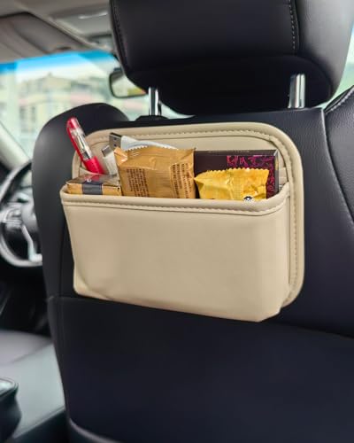 Driver's Car Storage Bag, Small Car Side Pocket Organizer for Car Seats, Doors and Consoles, PU Leather (Beige) - color: Beige