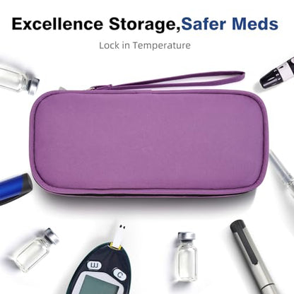 apollo walker Insulin Cooler Travel Case Diabetic Medication with Ice Packs and Insulation Liner insulin cooler travel case tsa approved - color: Purple, size: Small