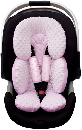 Pro Goleem Infant Car Seat Head Neck Body Support, Ultra-Soft Minky and Microfiber Car Seat Strap Pads, Perfect for Stroller, 2-in-1 Reversible, Girls, Pink - color: Pink-p