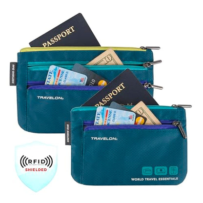 Travelon World Travel Essentials Set of 2 Currency and Passport Organizers - color: Peacock Teal