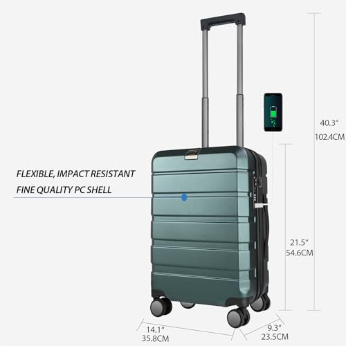 KROSER Hardside Expandable Carry On Luggage with Spinner Wheels & Built-in TSA Lock, Durable Suitcase Rolling Luggage with USB Port, Carry-On 20-Inch, Dark Green - color: Dark Green