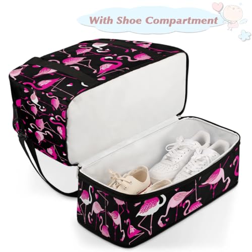 Travel Duffle Bags With Shoes Compartment for Women Men Animal Pink Flamingo Lightweigh Sports Tote Gym Bag Foldable Canvas Weekender Overnight Carry On Luggage Handle Bag - color: A05:Pink Flamingo