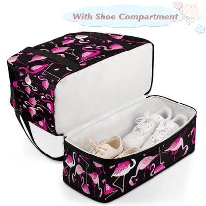 Travel Duffle Bags With Shoes Compartment for Women Men Animal Pink Flamingo Lightweigh Sports Tote Gym Bag Foldable Canvas Weekender Overnight Carry On Luggage Handle Bag - color: A05:Pink Flamingo