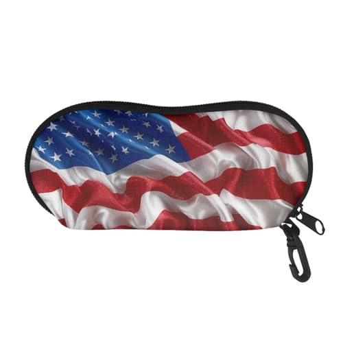 AFPANQZ Glasses Case with Carabiner Hanging Portable Neoprene Zipper Sunglasses Case Soft Lightweight - color: 3d America Flag