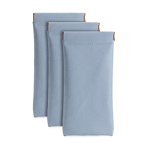 3 Pack Leather Eyeglasses Cases PU Soft Sunglasses Pouch Squeeze Top Portable Glasses Cases for Men Women - color: Blue Blue Blue