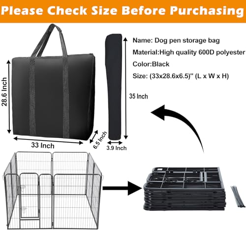 LWFCOEE Dog Playpen Storage Bag, 24/32/40 Inch Waterproof Heavy Duty Dog Fence Travel Bag with Handle for RV Trip, Fits 8 Panels Dogs Pen and 9 Stakes, 33"x28.6"x6.5" - style: Fits Under 32"hx28"w 8 Panels Dog Playpen and 9 Stakes