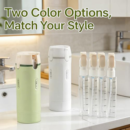 4 in 1 Travel Dispenser, 4 Pack 1OZ/30ML Travel Bottles with Stickers for Toiletries, Leak Proof Travel Size Containers, Portable for Shampoo Lotion Conditioner Cream Green