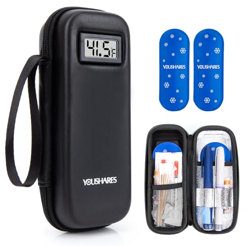 YOUSHARES Insulin Cooler Travel Case with Temperature Display - Refrigerated Medicine Cooling Bag with 2 TSA Approved Ice Pack, Medication Pen Diabetic Supplies Organizer for Trip and Daily - color: 02 Black