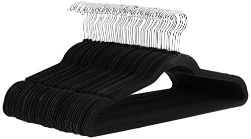 Amazon Basics Slim Velvet Non-Slip Space Saving Suit Clothes Hangers, Closet Organizer, Black, 50-Pack - color: Black, size: Pack of 50