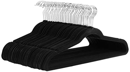 Amazon Basics Slim Velvet Non-Slip Space Saving Suit Clothes Hangers, Closet Organizer, Black, 50-Pack - color: Black, size: Pack of 50