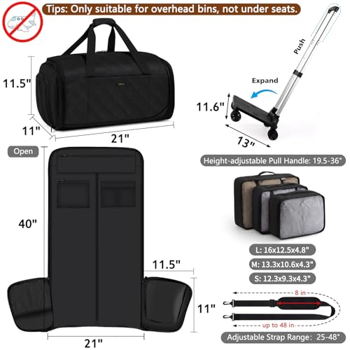 Rolling Garment Bags for Travel - Carry on Convertible Garment Duffle Bags with Wheels for Men Women, 4 in 1 Large Travel Duffel Bags with Shoes Compartment Hanging Suit Dress Weekender Bag 4pcs Set - color: Black