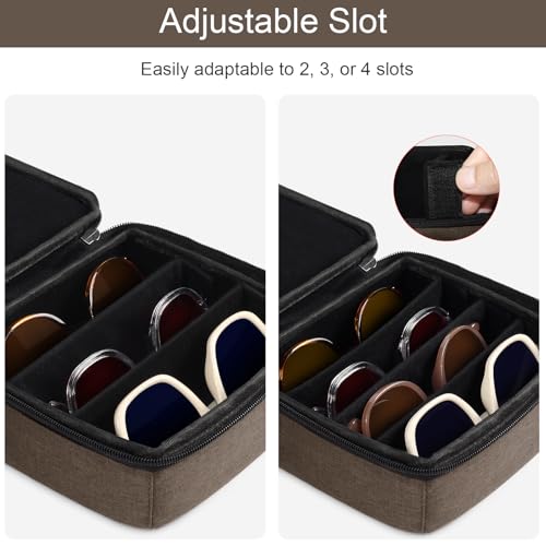 Bukere Travel Sunglasses Organizer Case, Adjustable Slot For Multiple Pairs, Portable Eyeglasses Storage Box for Men Women - color: Coffee, style: 4 Slots