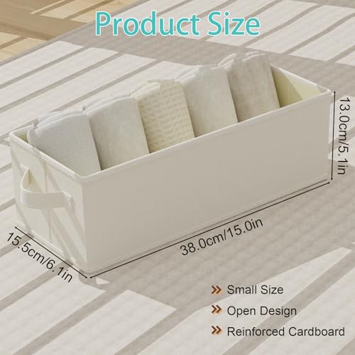 Narrow Storage Bins, Small Fabric Organizer with Handles, Foldable Basket for Closet and Shelves, Toilet Paper Storage, 2 Pack, Beige, 15 x 6 x 5 In, XSNY19BE-2 - color: Beige