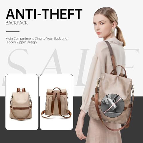 CHERUTY Women Backpack Purse PU Leather Anti-theft Casual Shoulder Bag Fashion Ladies Satchel Bags - color: 1-9 Beige Brown, size: Medium