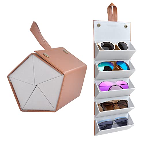 Kenpal Sunglasses Storage Organizer Holder Foldable Travel Case with 5 Slot Compartments for Multiple Glasses - color: Brown