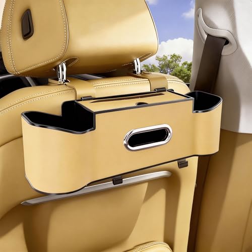 Car Backseat Organizer for Kids & Travelers - 4 in 1 Multifunctional Car Seat Back Storage with Cup Holder, Tissue Box, Snack/Handbag Holder - Nappa Leather Universal Fit for SUV/Van/Sedan (Beige) - color: Beige