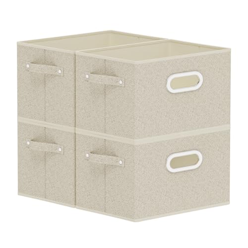 Open Storage Baskets, Collapsible Cube Bins, Fabric Container Organizer with Metal Handles, Boxes for Shelves, Closet, Living Room, 10.2x7.9x6.7in, Grey and Beige, 4 Pack - color: Beige/Gray, size: 10.2x7.9x6.7 in(4 Pack)