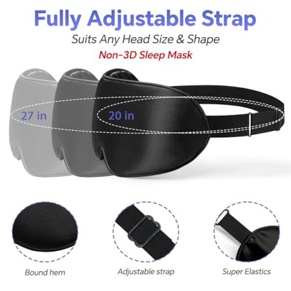 Flat Sleep Eye Mask for Men Women, Silk Sleep Mask for Side Sleeper, Travel Blackout Night Blindfold Eye Shade Cover with Adjustable Strap, Non-3D (Black & Black) - color: Black & Black