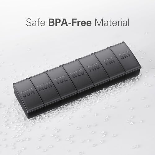 Barhon Pill Organizer Large, Weekly Medicine Pill Organizers, 7 Day Pills Box Case Travel for Big Vitamin Supplements Fish Oil, Black - color: Black