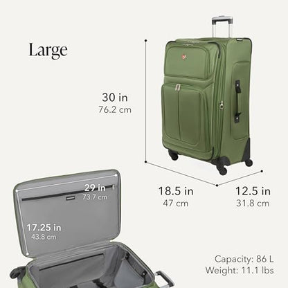 SWISSGEAR Sion Softside Expandable Spinner Luggage Durable Lightweight Travel Suitcase, Evergreen, 3-Piece Set (Carry-On/Medium/Large) - color: Evergreen, size: 3-Piece Set (Carry-On/Medium/Large)