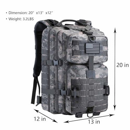 Hannibal Tactical MOLLE Assault Backpack, Tactical Backpack Army Military Camping Rucksack, 3-Day Pack Travel Trip w/USA Flag Patch, D-Rings, ACU Camo - color: Acu Camo