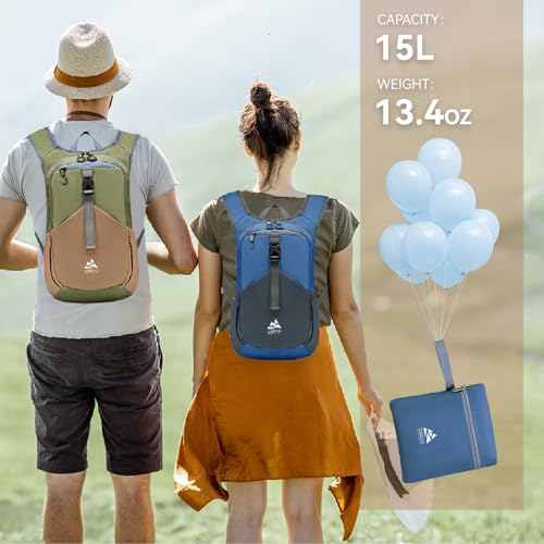 15L Small Hiking Backpack for Men Women Lightweight Packable Backpack Foldable Casual Daypack for Camping Travel Outdoor, Dark Blue - color: Dark Blue