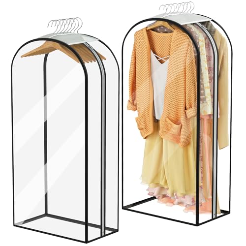 Garment Bags for Hanging Clothes 40” Long, Ultra Clear Suit Bags for Closet Storage, Moving Organization, Travel Covers with 10" Gussets for Coat, Dress, Shirt and Sweater - 2 PCS - color: Crystal Clear-2 Pack, size: 40 inch