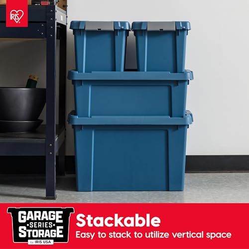 IRIS USA 20 Gallon Eco-Friendly Lockable Storage Bins with Lids, 4 Pack - Made in USA, Heavy Duty, Stackable Containers, Garage Organizing Bins Moving Tubs, Rugged Sturdy Equipment Utility Box - Navy - color: Navy, size: 20 Gal - 4 Pack