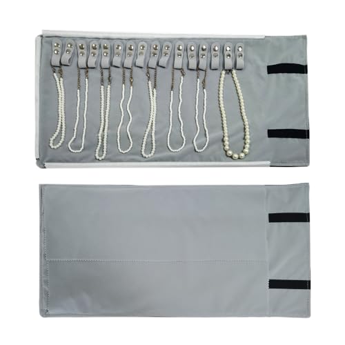 Velet Travel Jewelry Case Roll Bag Organizer for Necklace Bracelet Black Gray Velvet (Black Gray) - color: Black Gray
