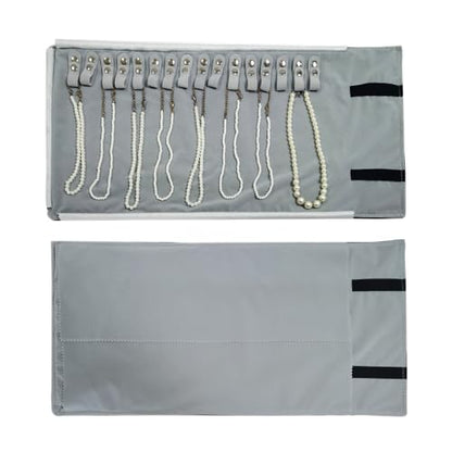 Velet Travel Jewelry Case Roll Bag Organizer for Necklace Bracelet Black Gray Velvet (Black Gray) - color: Black Gray