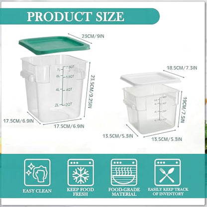 Lallisa 4 Pcs 8qt & 4qt Clear Food Storage Containers with Lids Handles and Scales, Stackable Plastic Square Food Storage Containers for Dough Proofing Baking Kitchen Restaurant(White, Green) - color: White, Green
