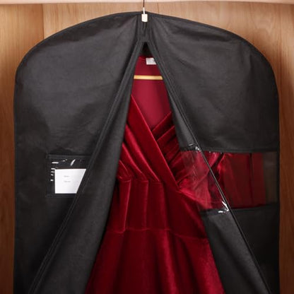 KEEGH 60'' Dress Bags for Gowns Long (Set of 10), Garment Bags for Hanging Clothes, Dress Bags for Closet Storage, Clothes Cover for Hanging Coats Dresses with Clear Window and Label Pocket, Black - size: 60"-10pcs