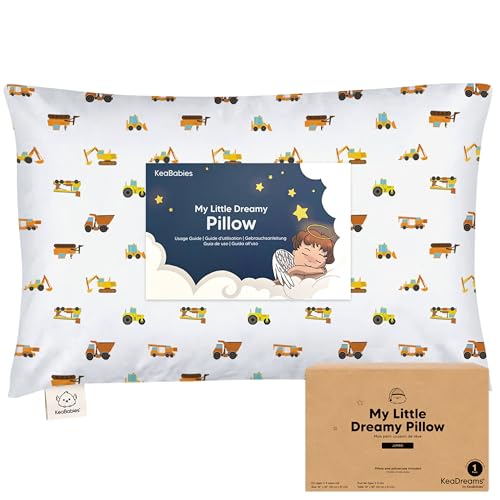 KeaBabies Organic Toddler Pillow with Pillowcase, Jumbo 14X20 - Soft Cotton Toddler Pillows for Sleeping - Machine Washable - Perfect for Travel, Toddler Bed Set (Construction) - color: Construction