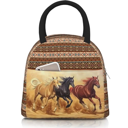 Western Lunch Box for Women Insulated Horse Lunch Bag Reusable Cooler Bags Western Horse Lunch Box Large Containers Tote Bag for Women Men Picnic Travel Office Camping - color: Horse