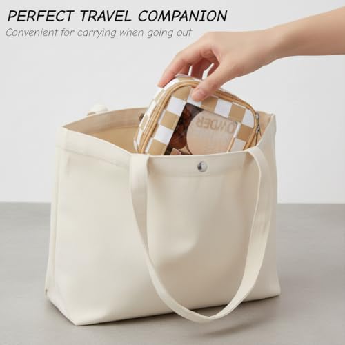 DOB SECHS Mini Checkered Bag for Purse 5.1'' x 5.1'' Small Makeup Bag for Car Cute Clear Cosmetic Bags with Zipper, Tiny Toiletry Bag Lipstick Organizer Pouch Travel Essentials Storage Pouch, Khaki - color: Khaki