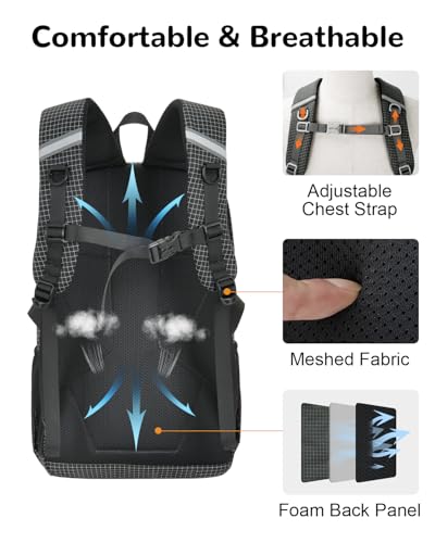 20L Small Waterproof Hiking Backpack Men, Lightweight Small Travel Backpack for Outdoor, Black - color: Black