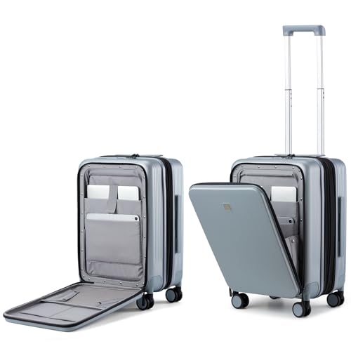 Hanke Grace Expandable Carry On Luggage with Wheels Airline Approved Hard Shell Suitcases with Front Pocket，Top Opening Luggage with TSA Lock for Short Business Travel, Grey. - color: Grey, size: 20 Inch Expandable