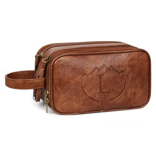 Husband Birthday Gift for Dad Him Men,Waterproof Custom Engraved Leather Toiletry Bag,Personalized Father Day Gift for Dad Husband,Groomsmen Anniversary Thanksgiving Christmas Valentine's Day-Browm L - color: Brown
