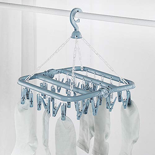 Clip and Drip Hanger Clothes Hanger Drying Rack 32 Clips (Light Blue) - color: Light Blue
