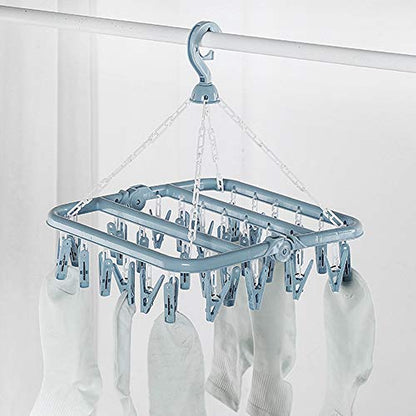Clip and Drip Hanger Clothes Hanger Drying Rack 32 Clips (Light Blue) - color: Light Blue