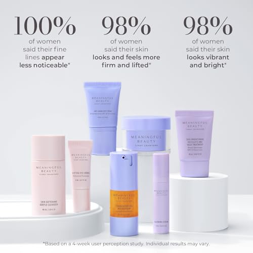 Meaningful Beauty Travel Size 7-Piece Starter Kit, Deluxe Face & Neck Skincare Gift Set for Women – Cleanser, Melon Serum, Day Crème SPF 30, Retinol Night Crème, Eye Crème, Neck SPF 15