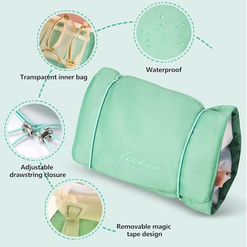 Roll Up Makeup Bag, Hanging Toiletry Bag, 4 in 1 Detachable Cosmetic Bag, 4 Removable Storage Bags, Travel Makeup Organizer Bags for Women Men(Green) - color: Green