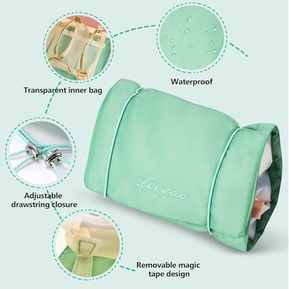 Roll Up Makeup Bag, Hanging Toiletry Bag, 4 in 1 Detachable Cosmetic Bag, 4 Removable Storage Bags, Travel Makeup Organizer Bags for Women Men(Green) - color: Green