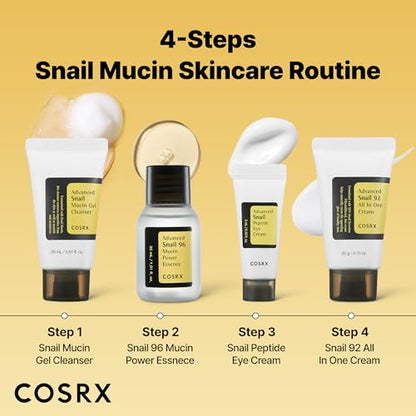 COSRX All About Snail Mucin Korean Skin Care Set, Mini Travel Essentials, Travel Size Gift Set with Snail Mucin Face Wash, Serum, Moisturizer & Eye Cream, Rejuvenating Kit, Mothers Day Gifts for Mom