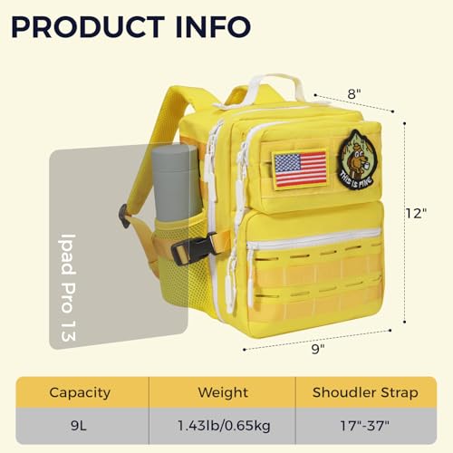 9L Mini Tactical Backpack for Men Women,Small Military Tactical Backpack for Sport,Gym,Hiking,Travel,Camping (Yellow) - color: Yellow