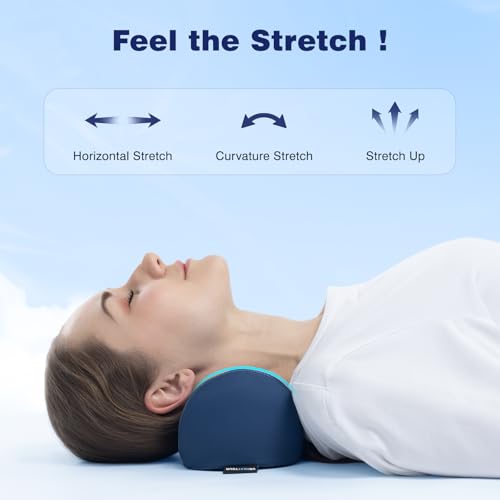 urnexttour Neck Cervical Pillow Cervical Traction Device Lumbar Support Memory Foam Roll Pillow Muscle Relief Shoulder Pain Relaxer Blue