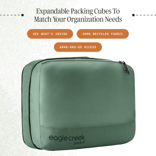 Eagle Creek Pack-It Reveal Expansion Cube - Adjustable Storage Expansion Cube for Travel - Durable Compression Zipper - Water-Resistant - Sustainable - Large - Willow Green - color: Willow Green
